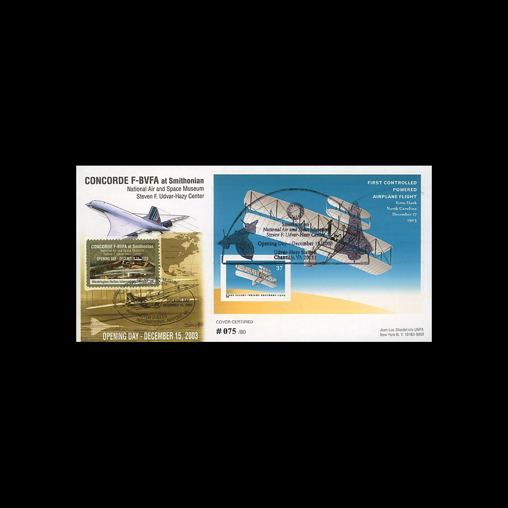 CO-RET V16A : 2003 - USA - Maxi-FDC "Concorde F-BVFA au musée de Smithonian"