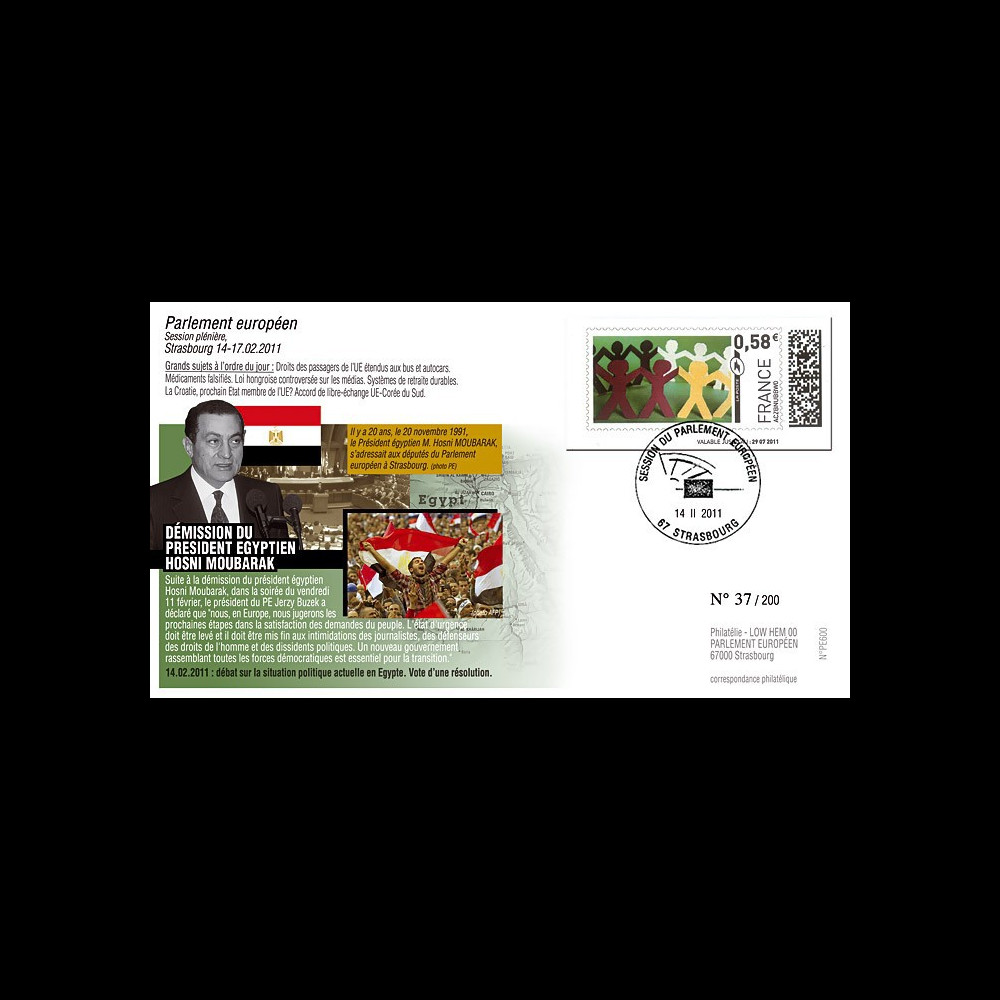 PE600 : 2011 - FDC PE "Démission du Président d'Egypte