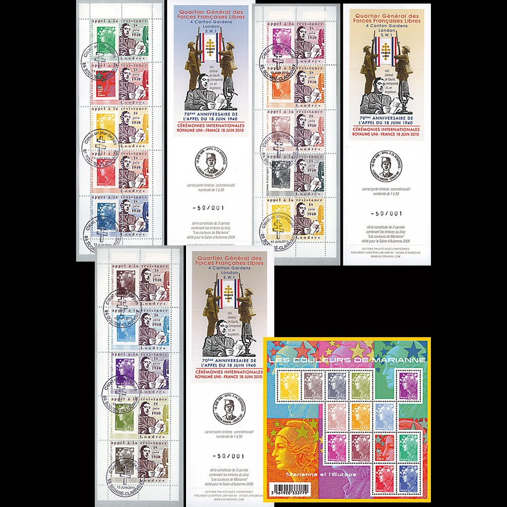 DG10-9C1B : 3 carnets "Appel 18 juin" / "Les Couleurs de Marianne" - Scorbé-Clairvaux