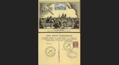 W2-FR517-AV1 : 1943 - CP "Expo philatélique LA POSTE AÉRIENNE" / vignette avion bleu