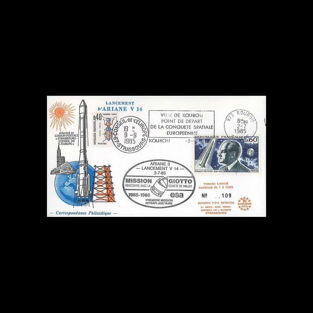 AR27L : 2.7.85 - FDC “Ariane V14 - rencontre entre GIOTTO et la comète HALLEY”