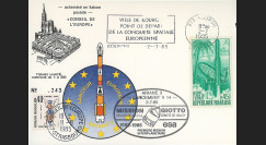 AR27La : 2.7.85 - Carte “Ariane V14 - rencontre entre GIOTTO et la comète HALLEY”