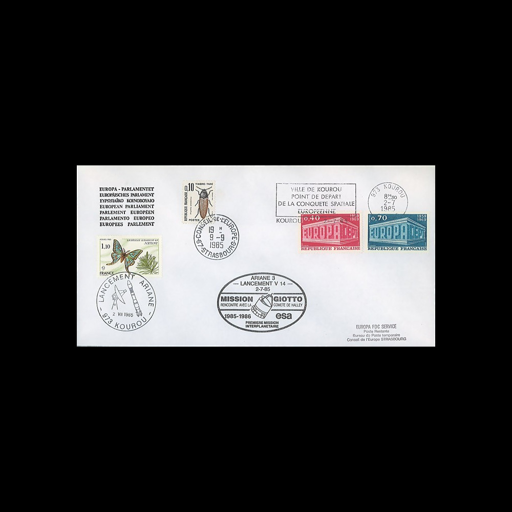 AR27LA : 2.7.85 - Enveloppe à entête Parlement européen “Ariane V14 - mission GIOTTO”