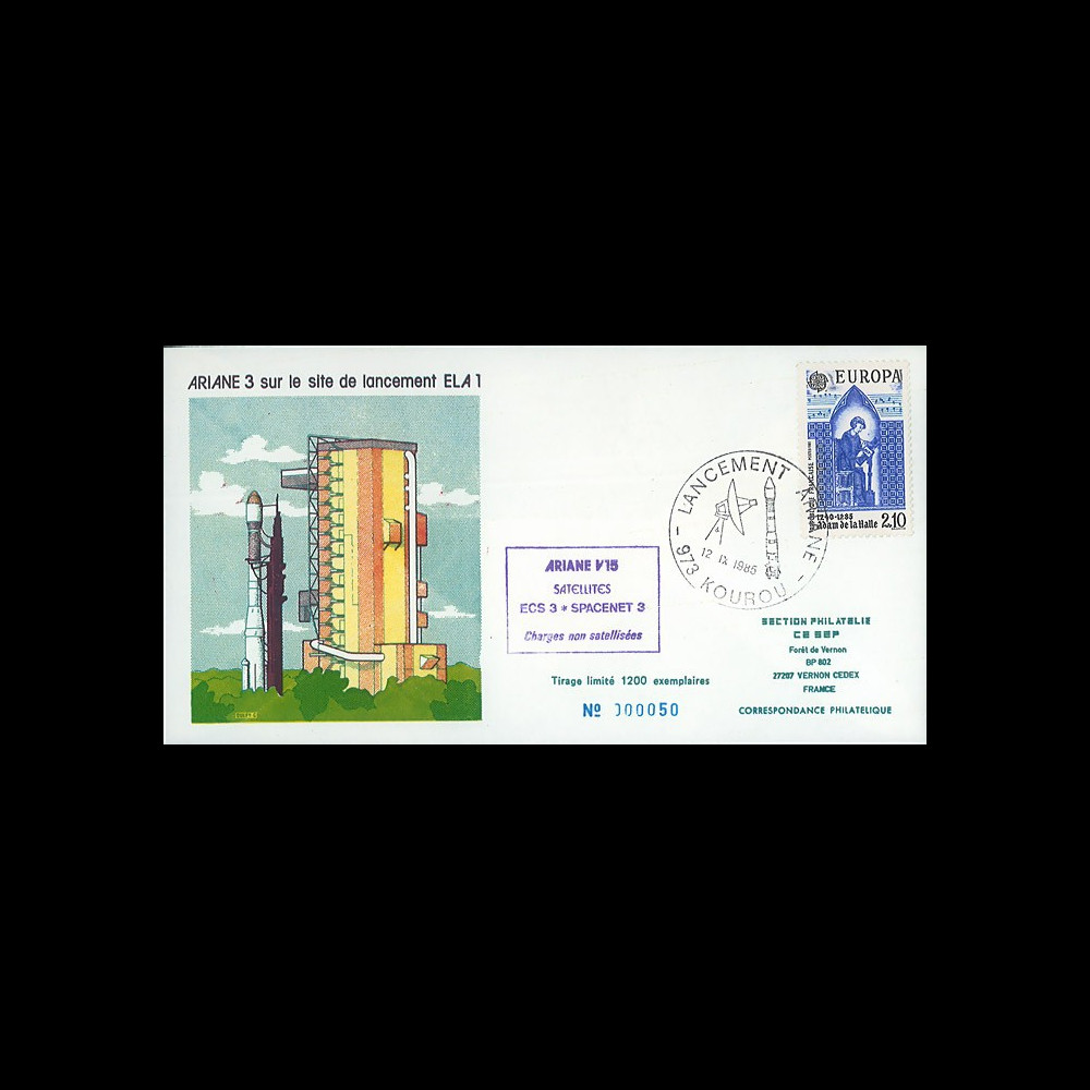 AR28L-SEP : 12.9.85 - FDC SEP “Ariane V15 - sat. SPACENET-F3 et ECS-3 non-satellisés”