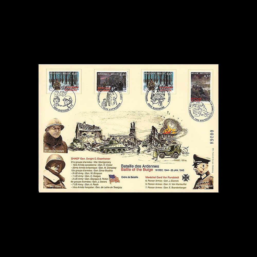 LIB04-BE1 : 2004 - Maxi FDC BELGIQUE "60 ans Bataille des Ardennes / PATTON & TASSIGNY"