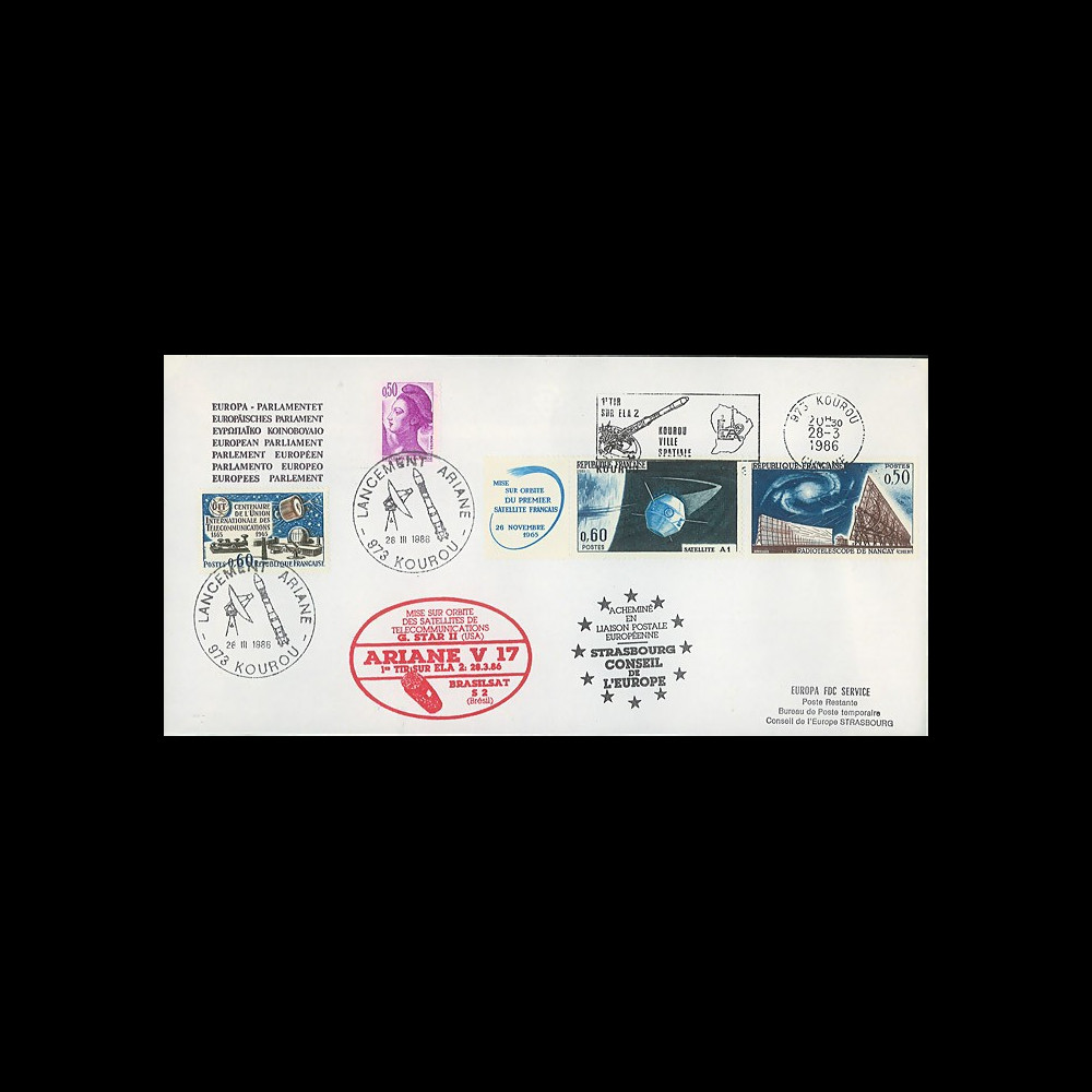 AR30LA : 28.3.86 - Env. Parlement européen “Ariane V17 - sat. G-STAR II & BRASILSAT S2”