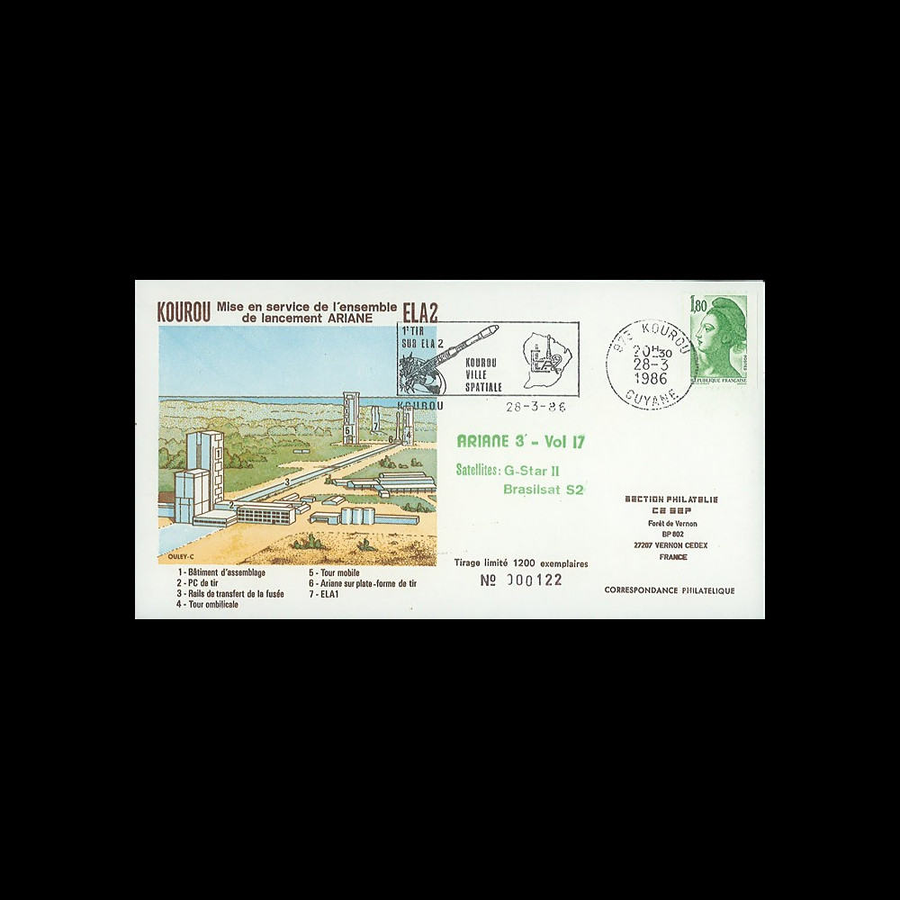 AR30L-SEP : 28.3.86 - FDC SEP “Ariane V17 - sat. G-STAR II & BRASILSAT S2”