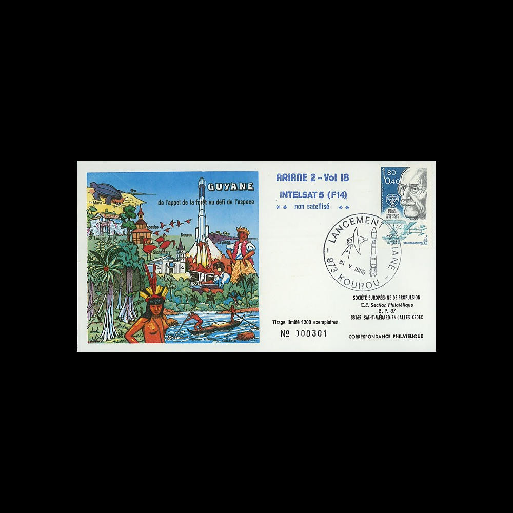 AR31L-SEP : 30.5.86 - FDC SEP “Ariane V18 - charges utiles INTELSAT VF14 non-satelisées”