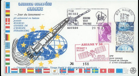 AR34L : 20.11.87 - FDC “Ariane V20 - sat. TV-SAT 1 - 1er lancement réussi d'une Ariane 2”