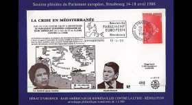 PE113 : 17.4.86 - FDC Session PE "Raid américain contre la Lybie - Pdts Kadhafi et Reagan”