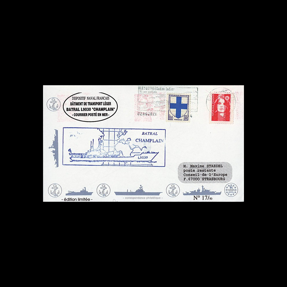 11NAV-FR02 : 2.3.94 - Pli Marine Nationale française “BATRAL L9030 CHAMPLAIN" 11NAV-FR02 : 2.3.94 - Pli Marine Nationale française “BATRAL L9030 CHAMPLAIN"