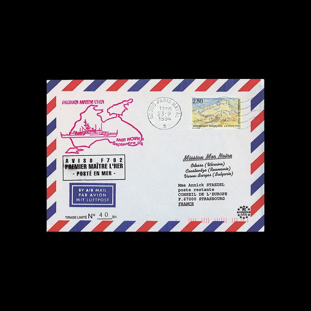 11NAV-FR42 : 23.9.94 - Pli "Aviso F792 PREMIER MAÎTRE L’HER