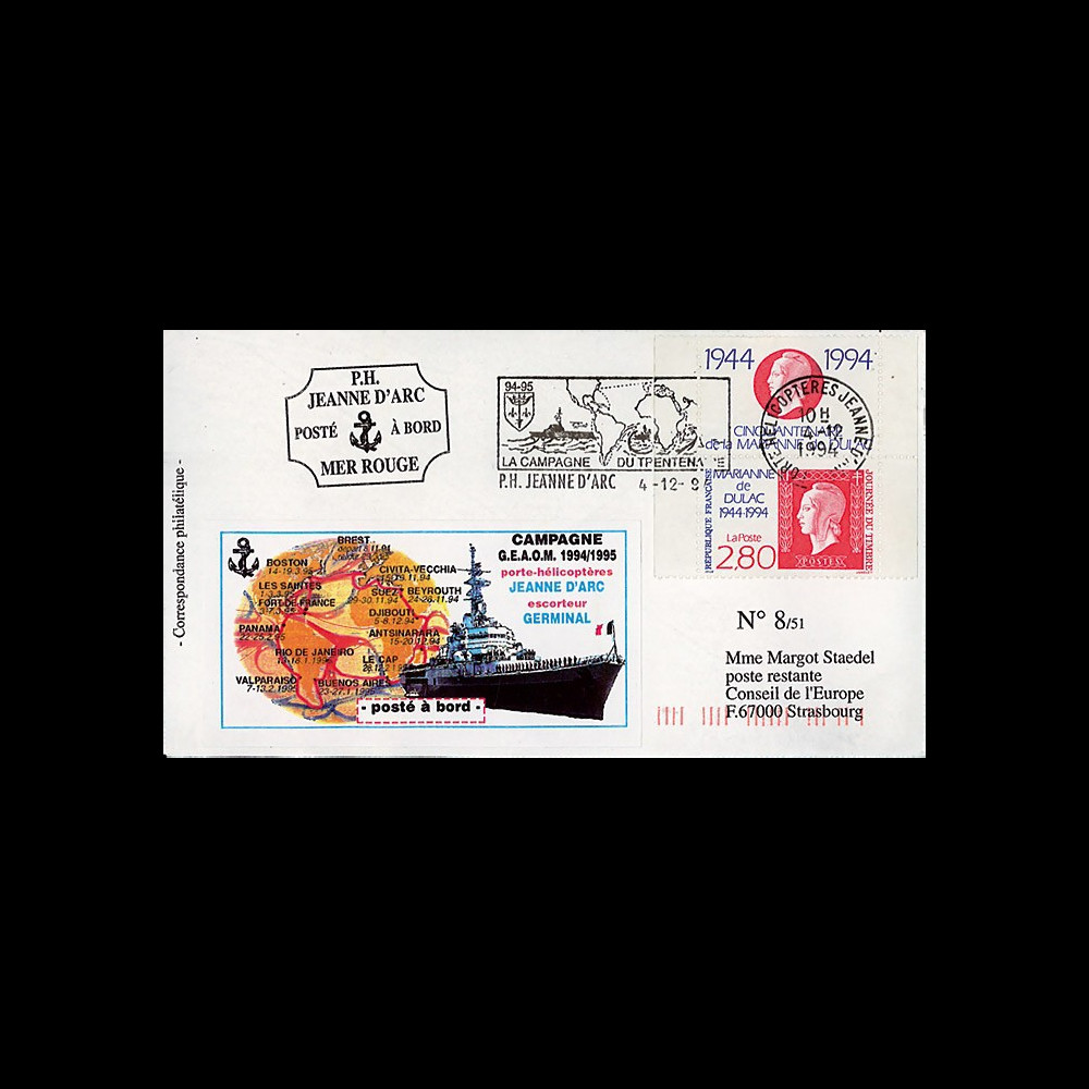 11NAV-FR45T1 : 4.12.94 - Pli "PH R97 Jeanne d’Arc" / TP "50 ans Marianne Dulac"