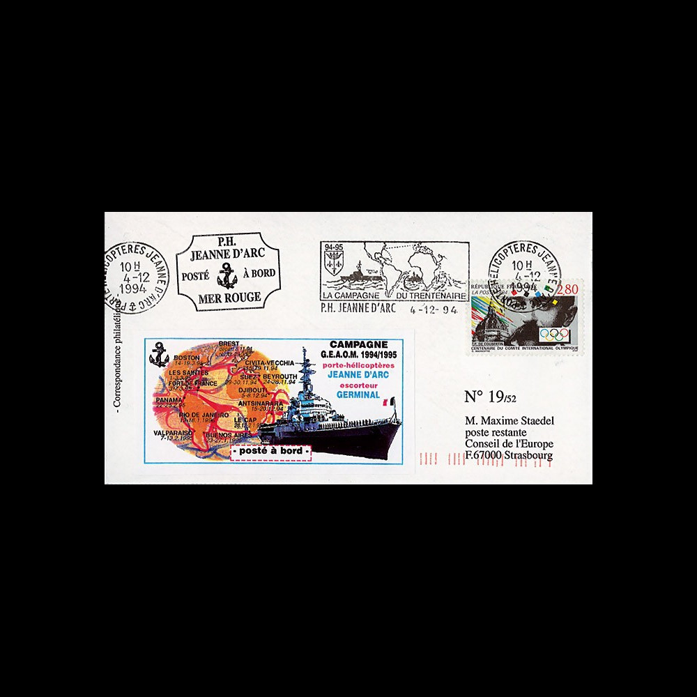 11NAV-FR45T3 : 4.12.94 - Pli "PH R97 Jeanne d’Arc" / TP "Pierre de Coubertin"