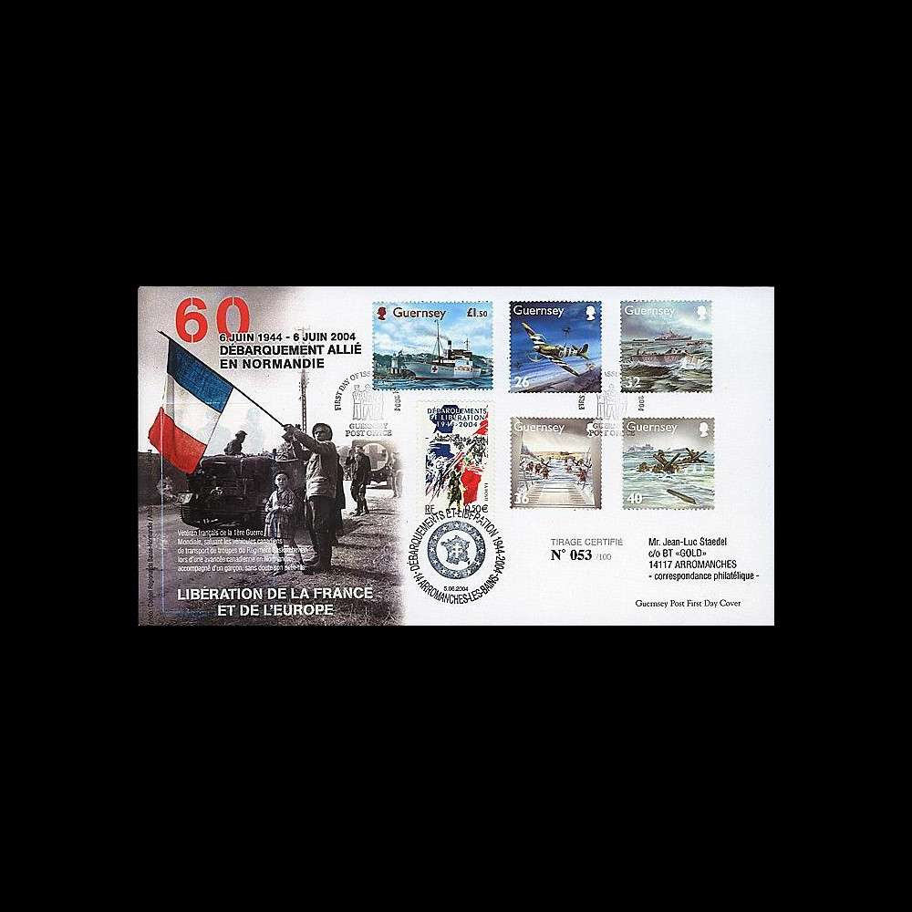 DEB 04-GUE : 2004 - FDC Guernsey - Débarquement allié en Normandie