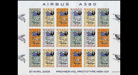 A380-FND : 2005 Feuillet de vignettes commémorant le premier vol de l'A380