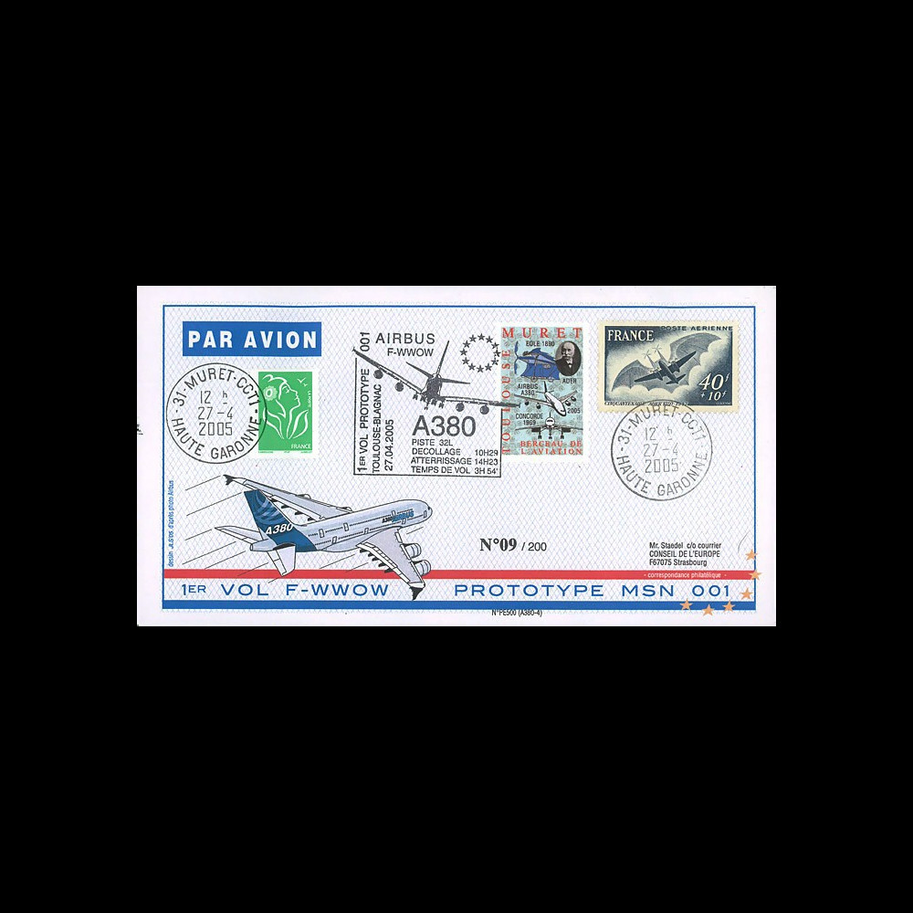 A380-8 : 2005 - Pli France "1er vol d'essai du prototype 001 de l'A380"