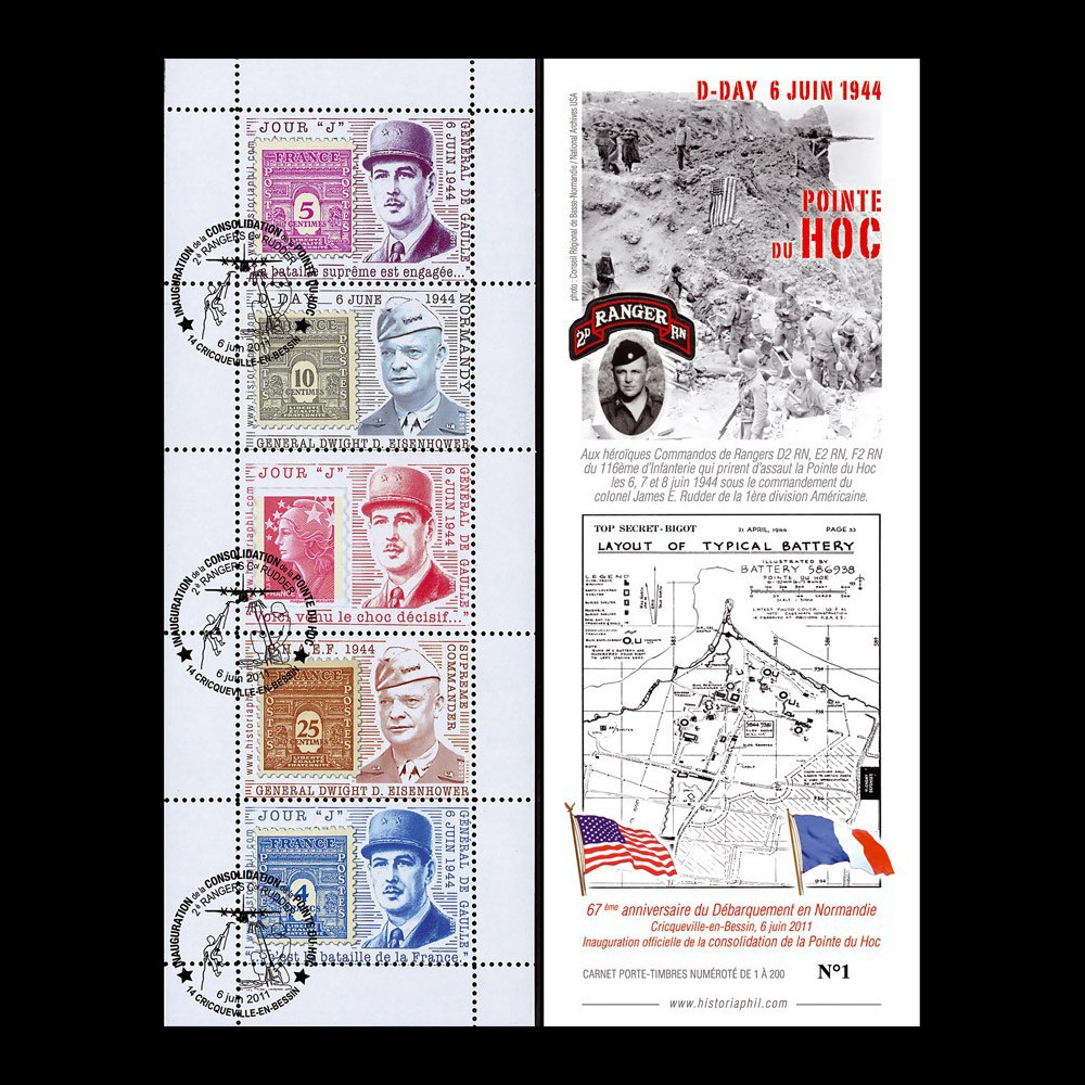 DEB11-3C : 2011- Carnet porte-timbres 'de Gaulle & Eisenhower - 67e anniversaire D-Day"