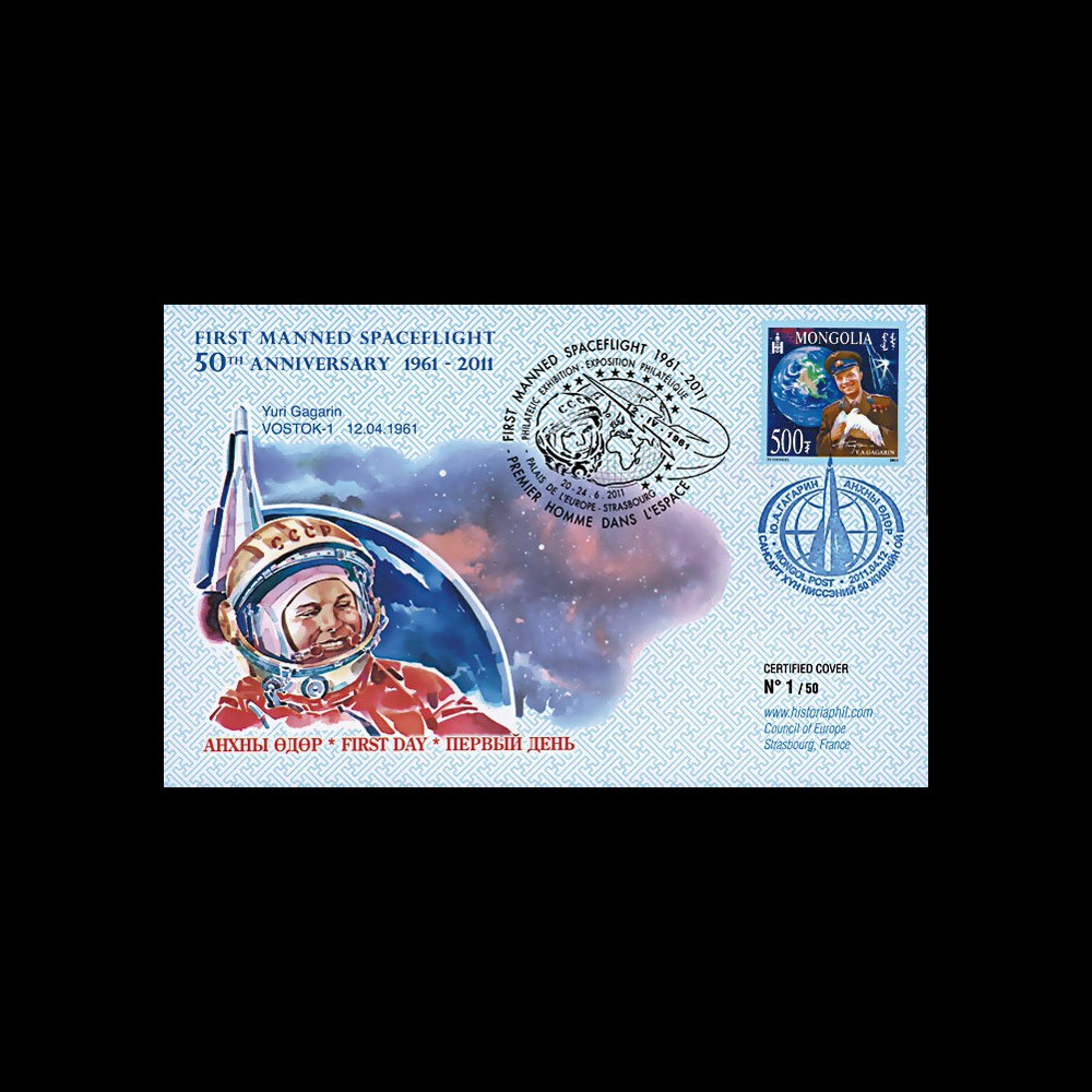 GAGARIN11-3 : 04-2011 - FDC MONGOLIE "Youri Gagarine - 50 ans 1er Homme dans l'Espace"