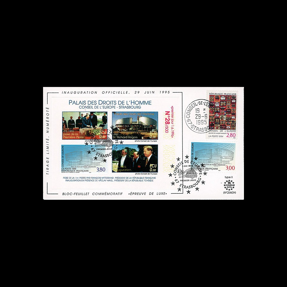 CE46-DH : 06-1995 - FDC Conseil de l'Europe "Inauguration Palais des Droits de l'Homme"