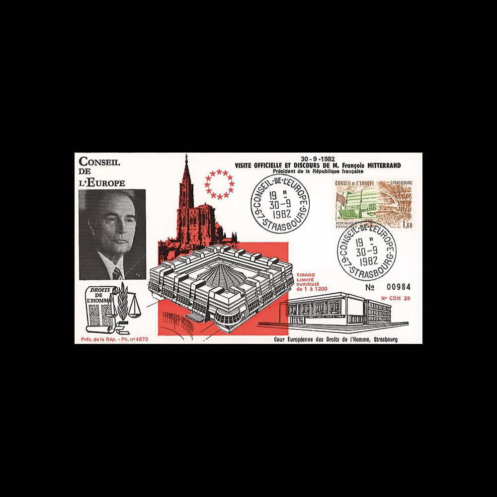 CDH29 : 1982 - FDC "1ère visite officielle Pdt Mitterrand à la Cour des Droits de l'Homme"