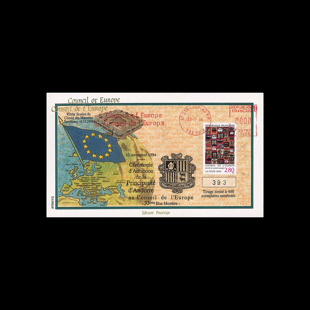 CE45-IVC : 11-1994 - FDC Conseil de l'Europe "Adhésion d'Andorre au Conseil de l'Europe" CE45-IVC : 11-1994 - FDC Conseil de l'Europe "Adhésion d'Andorre au Conseil de l'Europe"
