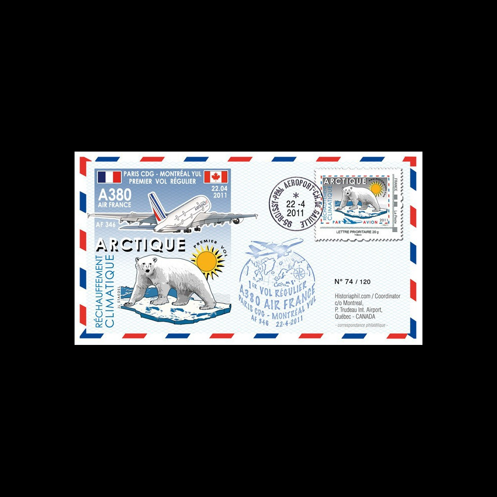 A380-130 : 2011 - FFC (Pli) "1er vol régulier A380 Air France Paris-Montréal"