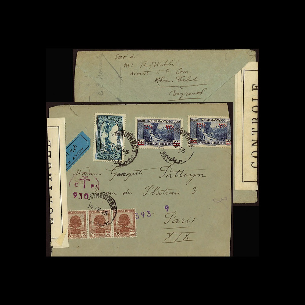 W2-LIB0149 : 1945 - Pli Avion LIBAN Censure Postale Forces Françaises Libres