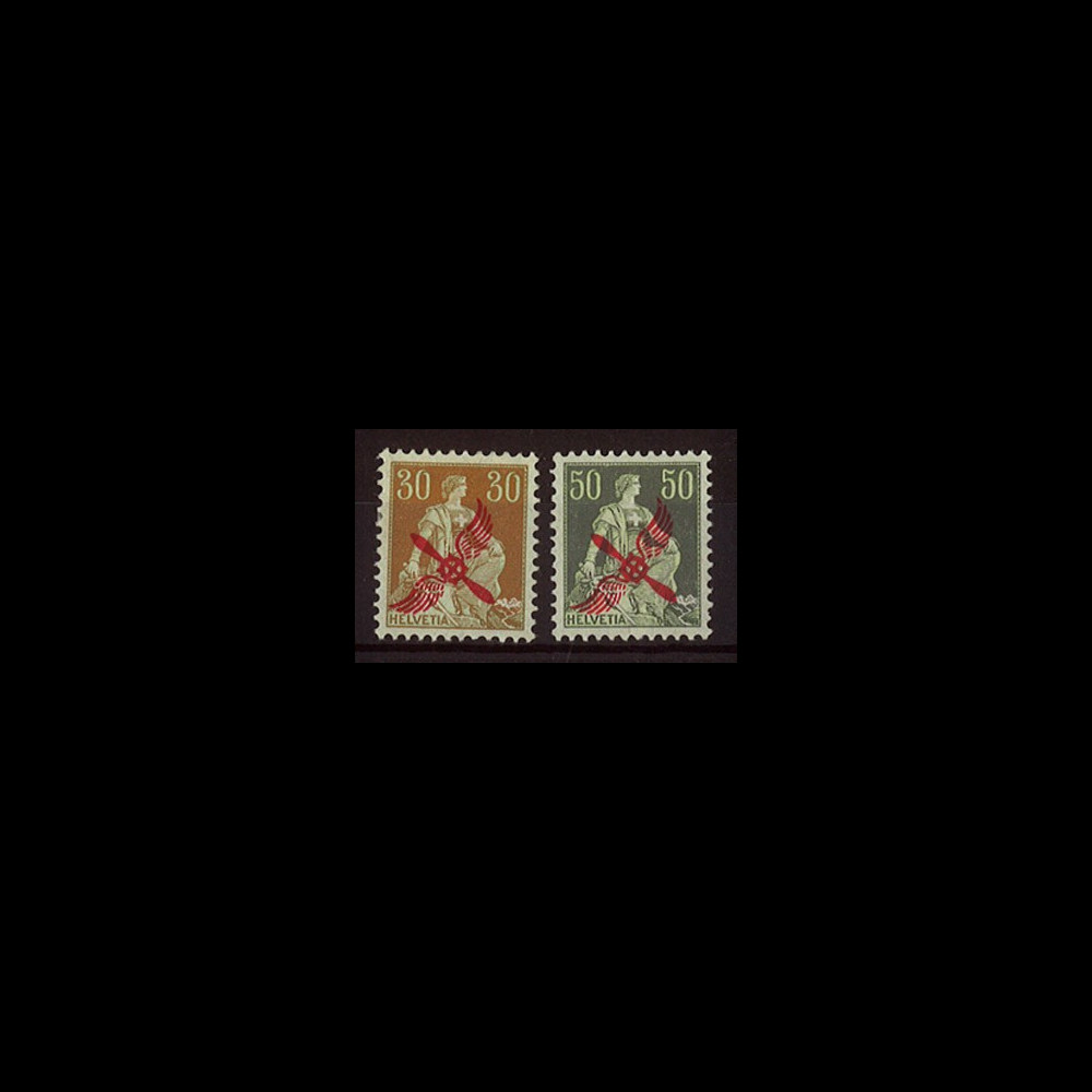 AV-0104 : SUISSE Poste Aérienne 1919/20 "Timbres de 1907-17 surchargés" (YT 1/2)