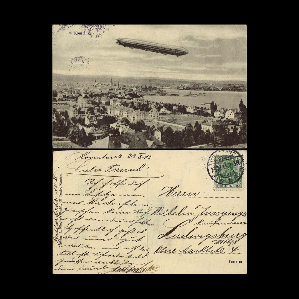 ZP-0106 : 1913 - CP ALLEMAGNE "Dirigeable Zeppelin LZ4 survolant Constance et son Lac"