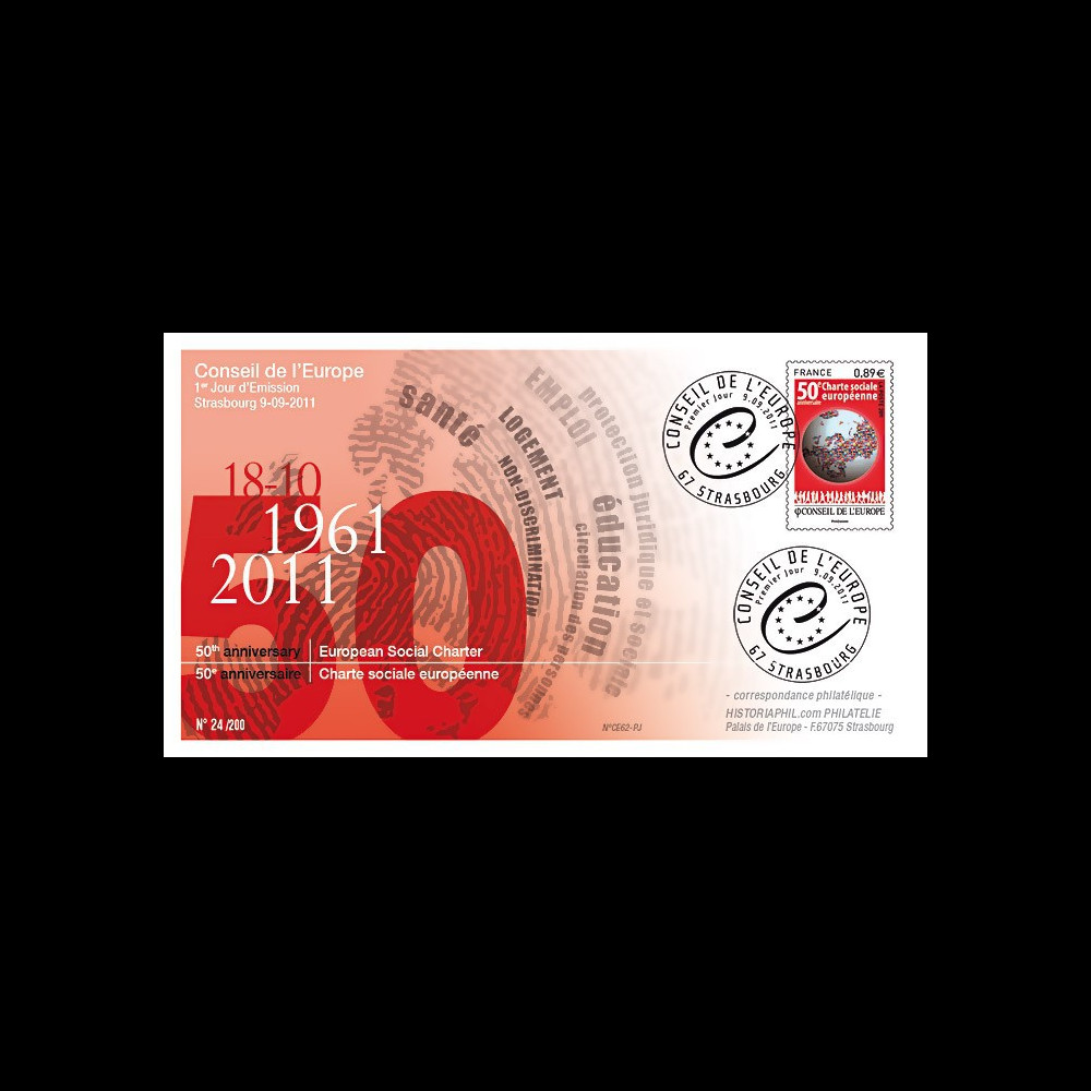 CE62-PJ : 2011 - FDC 1er Jour du timbre de service du Conseil de l'Europe