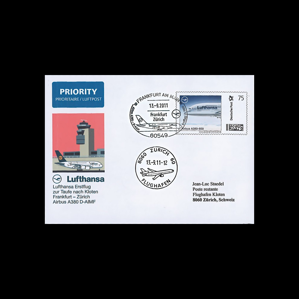 A380-149 : 2011 - FFC ALLEMAGNE "Vol de baptême A380 D-AIMF 'Zürich' de la Lufthansa"