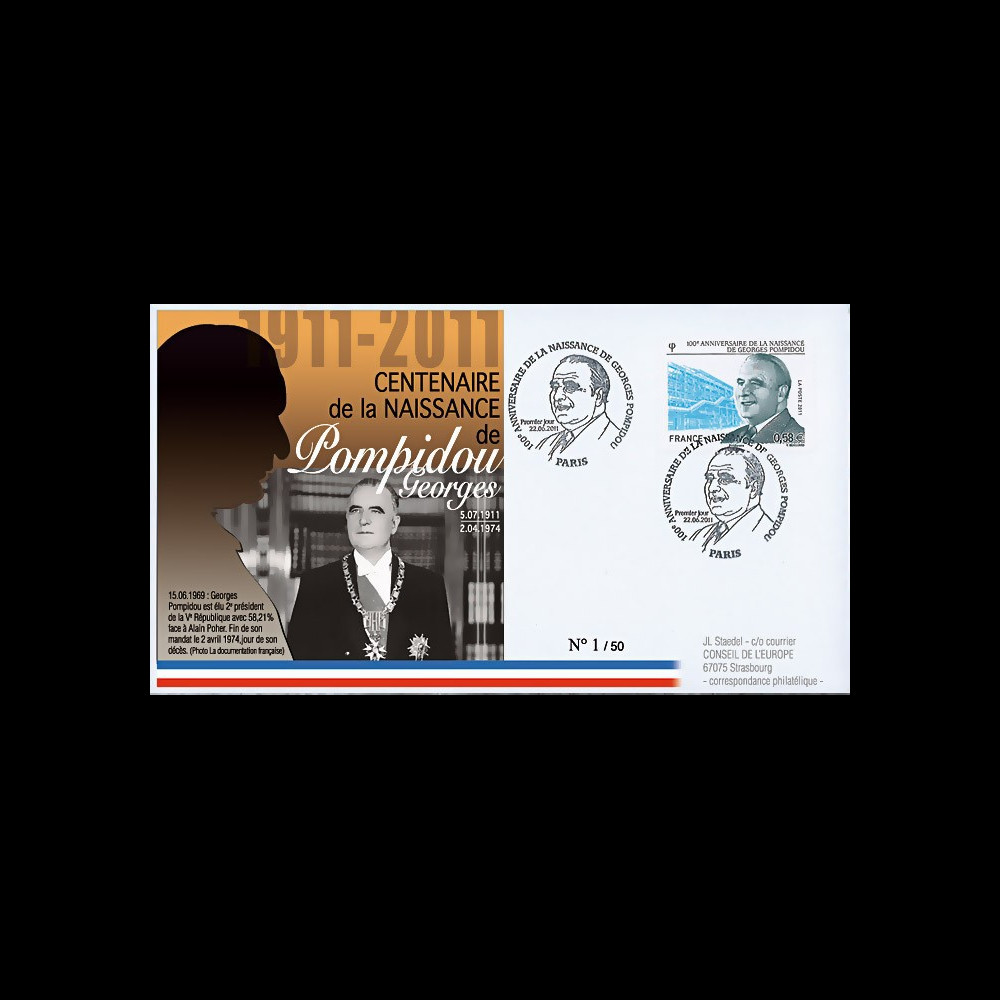 POMP11-1 : 2011 - FDC FRANCE "Centenaire de naissance de Georges Pompidou" Paris POMP11-1 : 2011 - FDC FRANCE "Centenaire de naissance de Georges Pompidou" Paris
