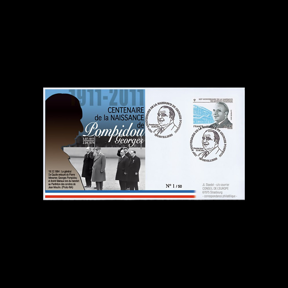 POMP11-3 : 2011 - FDC FRANCE "Centenaire de naissance de Georges Pompidou" Orvilliers POMP11-3 : 2011 - FDC FRANCE "Centenaire de naissance de Georges Pompidou" Orvilliers