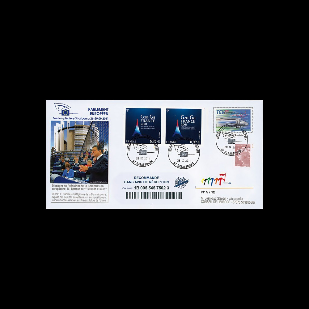 PE607a : 09.2011 - FDC Recommandée PE "'Etat de l’Union européenne' par M. Barroso"
