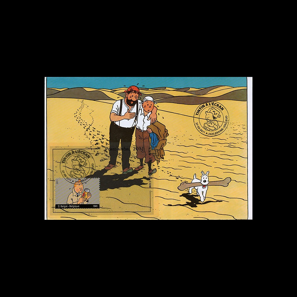 TIN11-PO : 2011 FDC BELGIQUE "TINTIN à L'ECRAN - Crabe Pinces Or" Braine L'Alleud TYPE 4