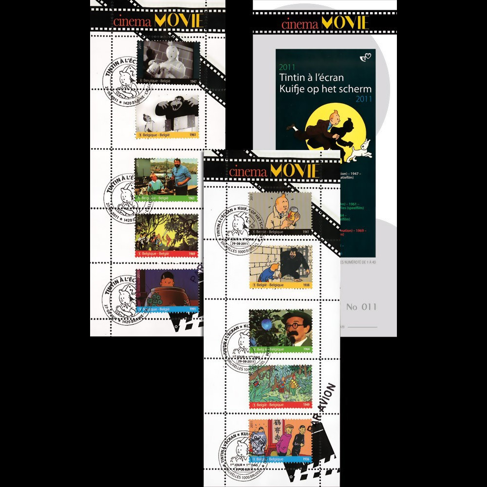 TIN11-CPT : 2011 - BELGIQUE Série de 2 carnets porte-timbre "Tintin à l'Ecran"