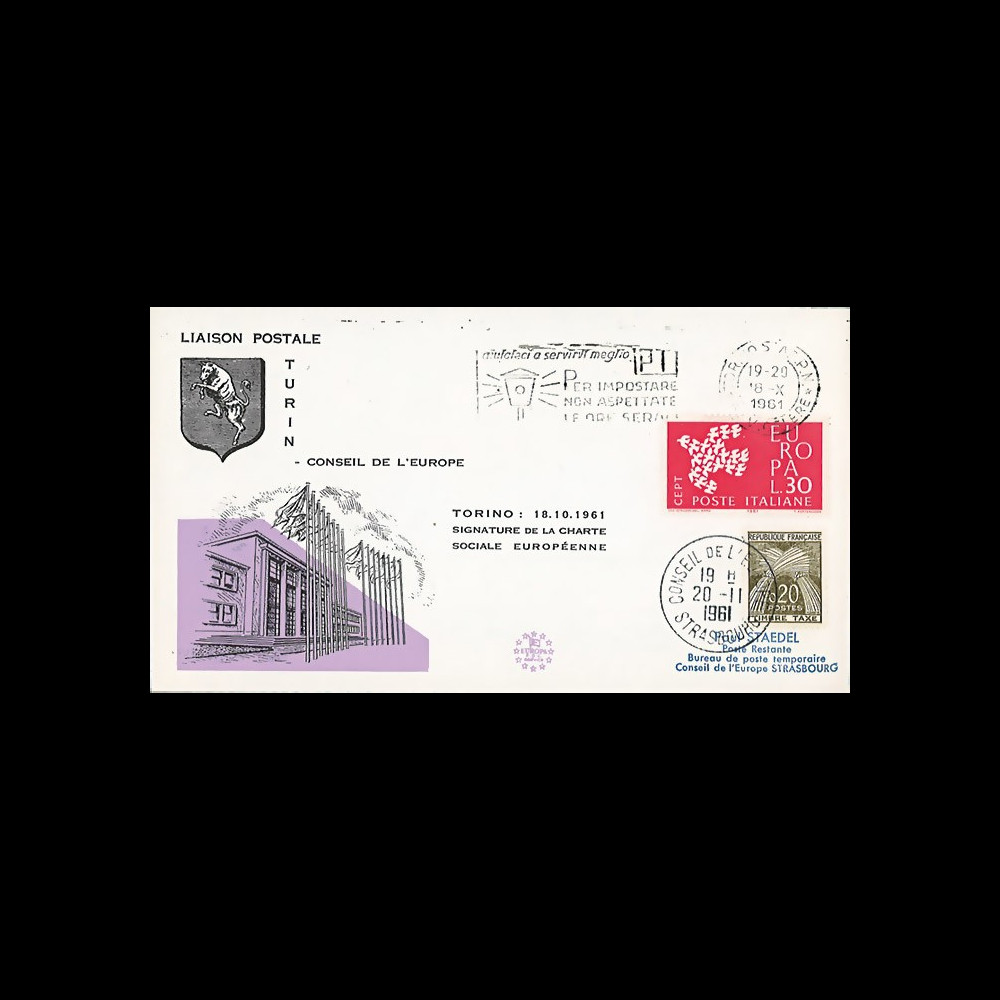 CH3 : 18.10.1961 - FDC ITALIE "Signature de la Charte Sociale Européenne à Turin"