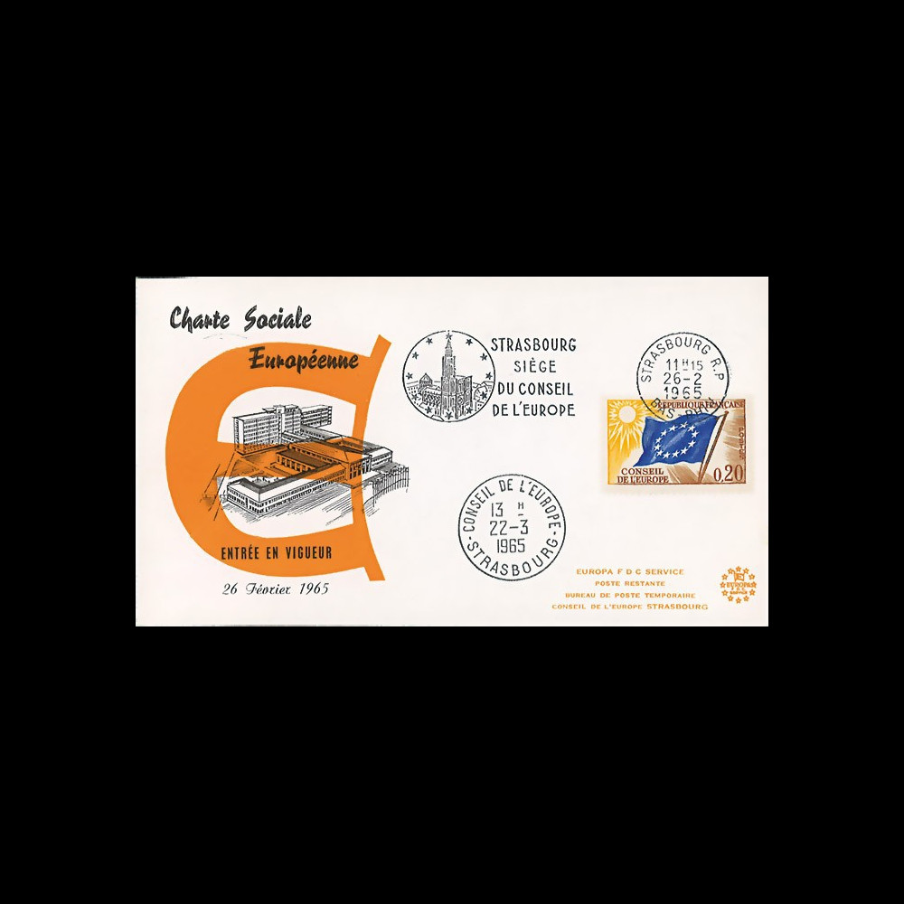 CH4 : 26.02.1965 - FDC Conseil de l'Europe "Entrée en vigueur Charte Sociale Européenne"