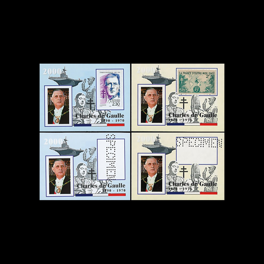 PADG004PT : 2000 - 4 porte-timbres "Hommage au Gal de Gaulle 1890-1970 - Porte-avions"