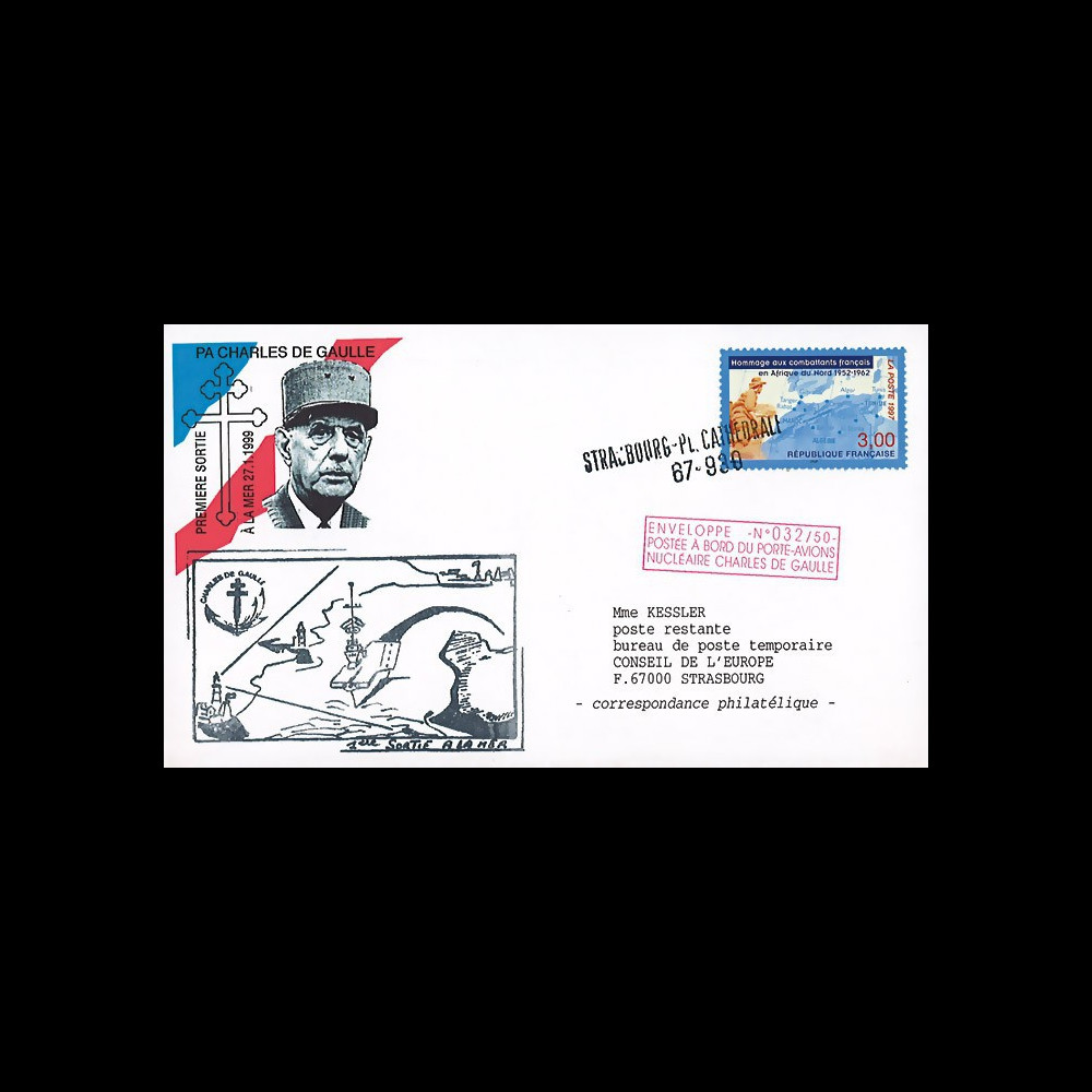 PADG99-1 : 1999 - FDC postée de l'Agence postale du PAN de Gaulle "1ère sortie à la mer"