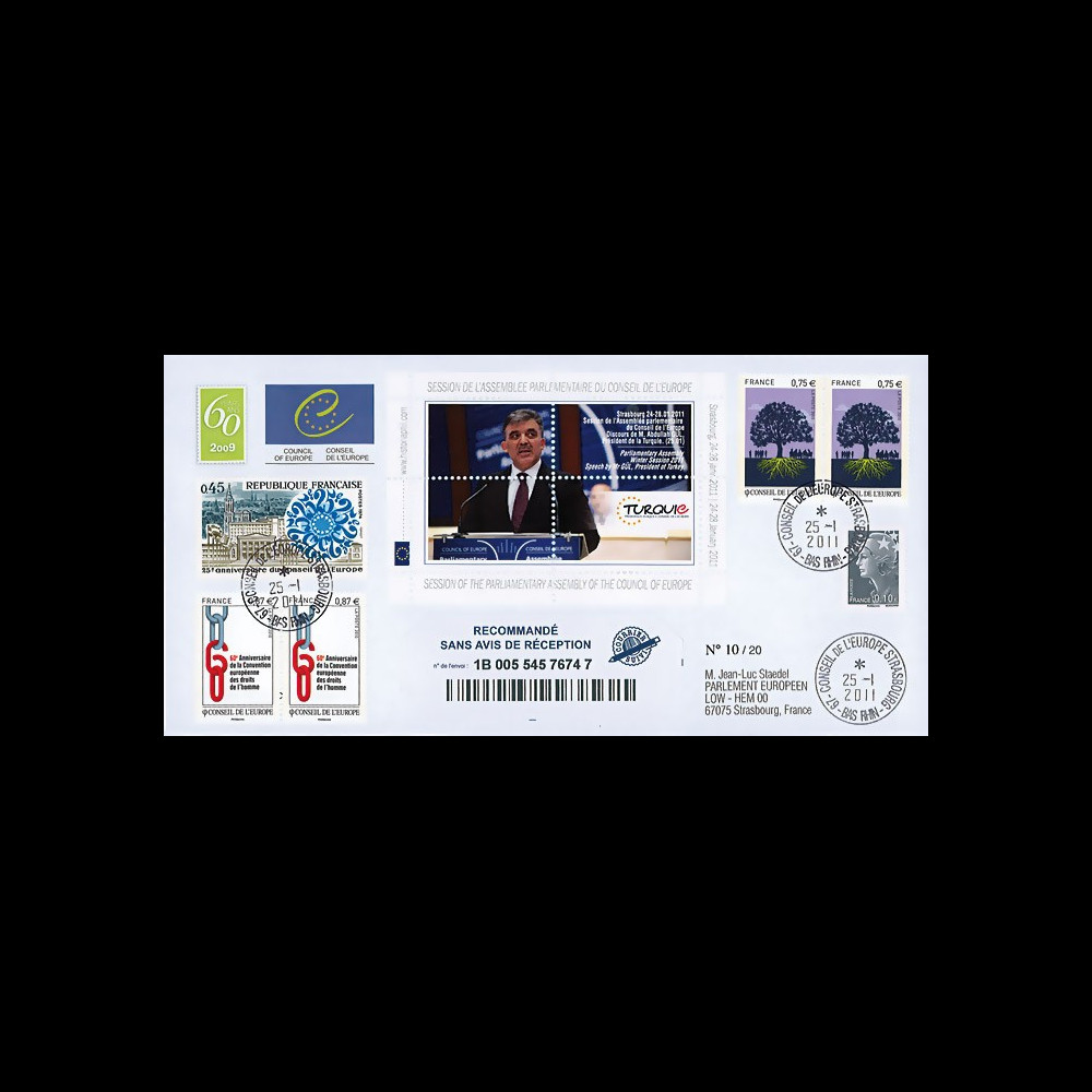 CE62-Ia : 01.2011 - FDC Recommandée CE "Discours de M. Gül