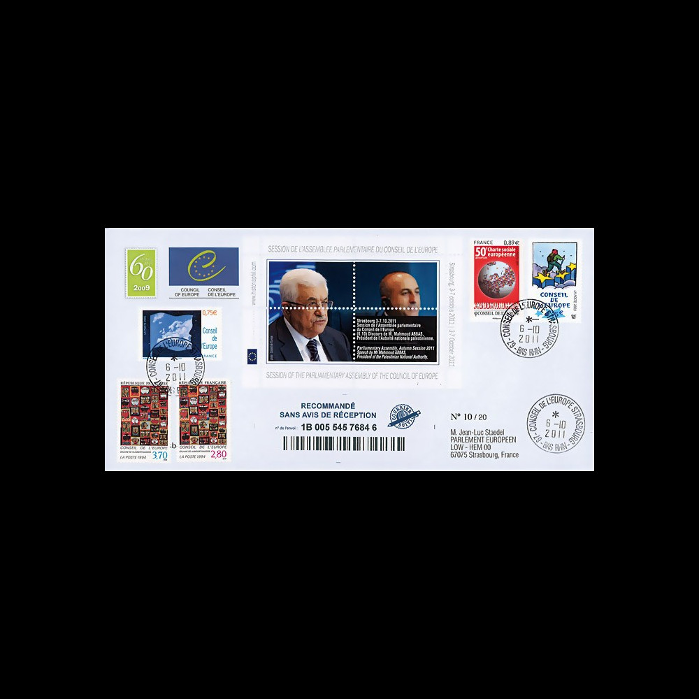 CE62-IVa : 10.2011 - FDC Recommandée CE "Discours M. Abbas CE62-IVa : 10.2011 - FDC Recommandée CE "Discours M. Abbas