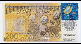 PE436 : 2001 - FDC 1er Jour TP 'Demain l'Euro' à double-faciale - France