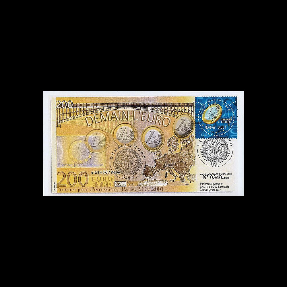 PE436 : 2001 - FDC 1er Jour TP 'Demain l'Euro' à double-faciale - France