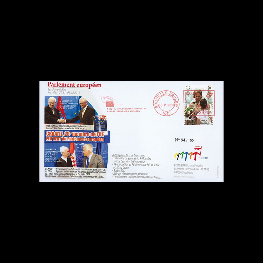 BR115 : 30.11.11 - FDC Bruxelles "Consentement du PE à l'entrée de la Croatie dans l'UE"