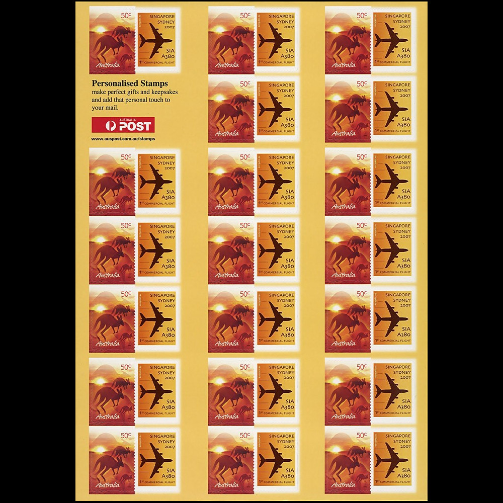 A380-52N1F - 2007 : Feuille Tpp A380 1er vol commercial Sydney-Singapore