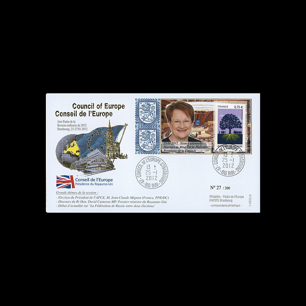 CE63-IB : 2012 - FDC Conseil Europe "Visite Mme Tarja HALONEN