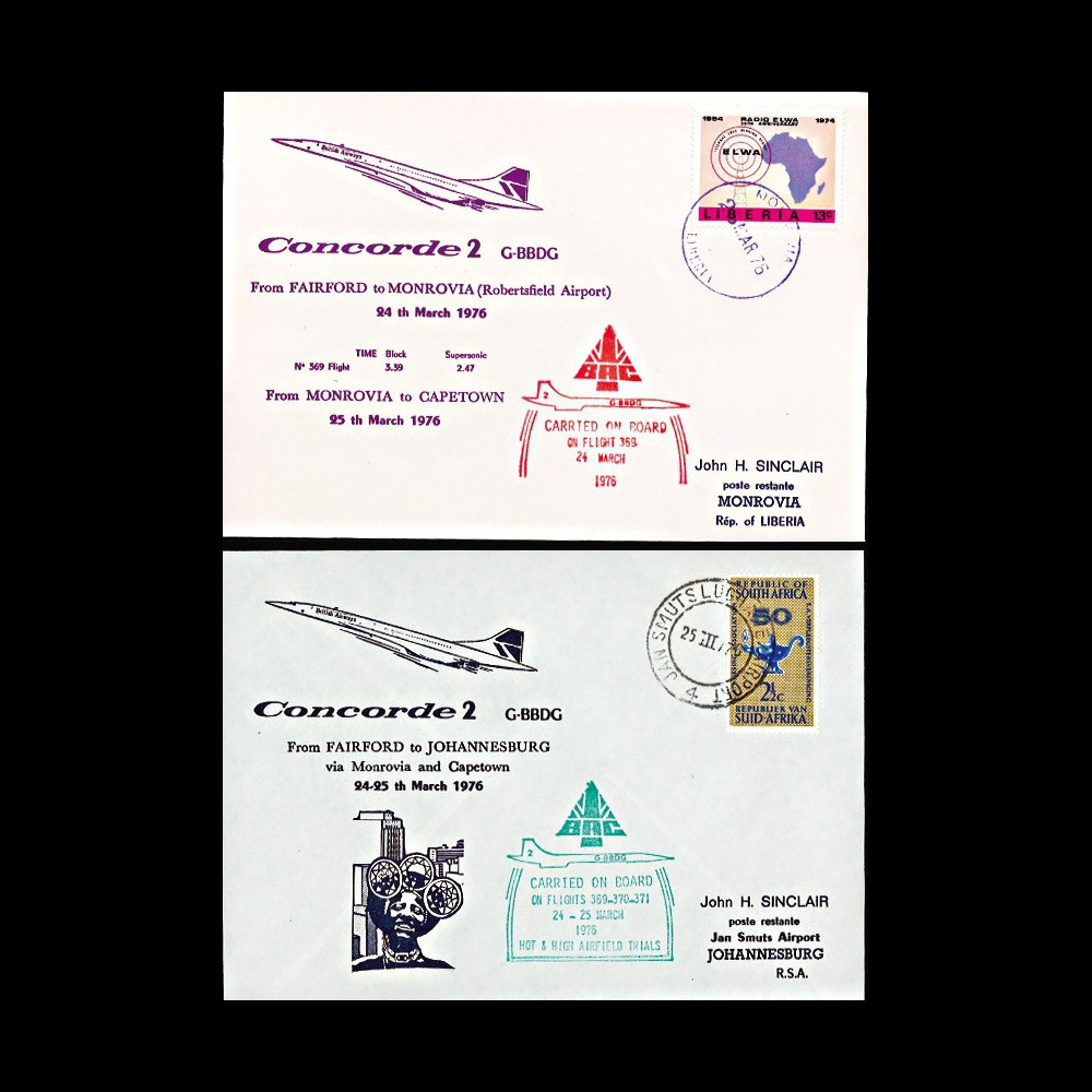 CO76-3-24S : 1976 - Série 2 FFC à bord "Concorde G-BBDG - Vols d'essais BAC Fairford-Monrovia-Capetown-Johannesburg"