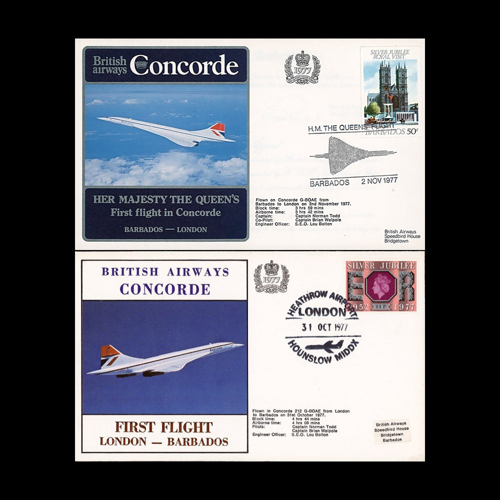 CO77-11-2BA : 1977 - Série 2 FFC à bord "Concorde - 1er Vol Londres-Barbade - Vol Royal"